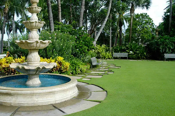 Backyard with neatly installed artificial turf